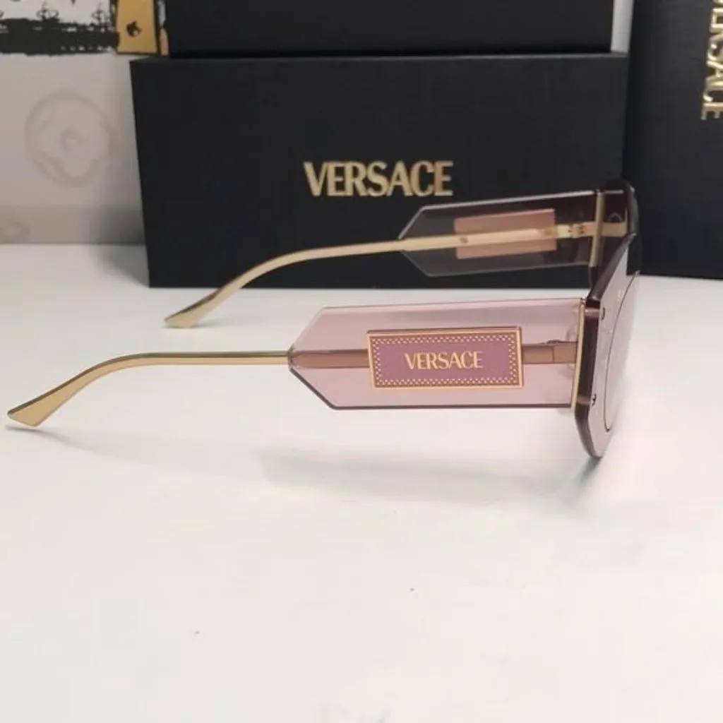 New Versace™ VE2276 Damier Women’s Sunglasses – Rimless Pink Metal - Image 8