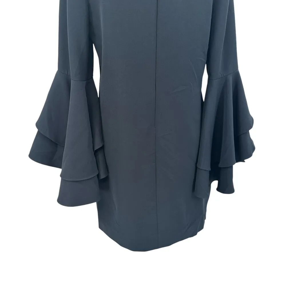 Milly Nicole Dress Mini‎ Sheath 3/4 Length Bell Sleeves V-Neckline Blue Size 8 - Image 9