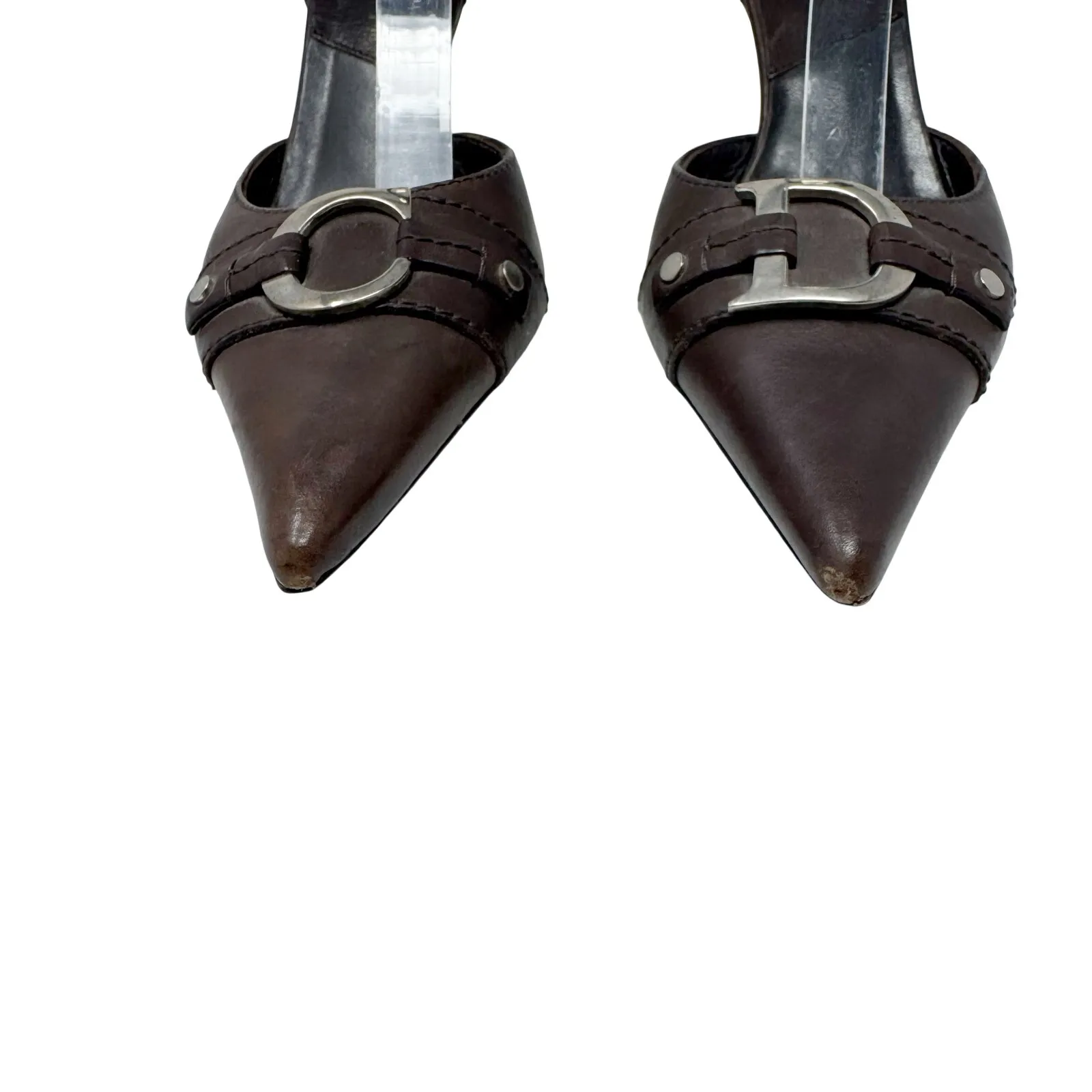 Christian Dior Vintage Brown Leather Pointed Toe Ankle Strap Heels EU 37 Italy - Image 6