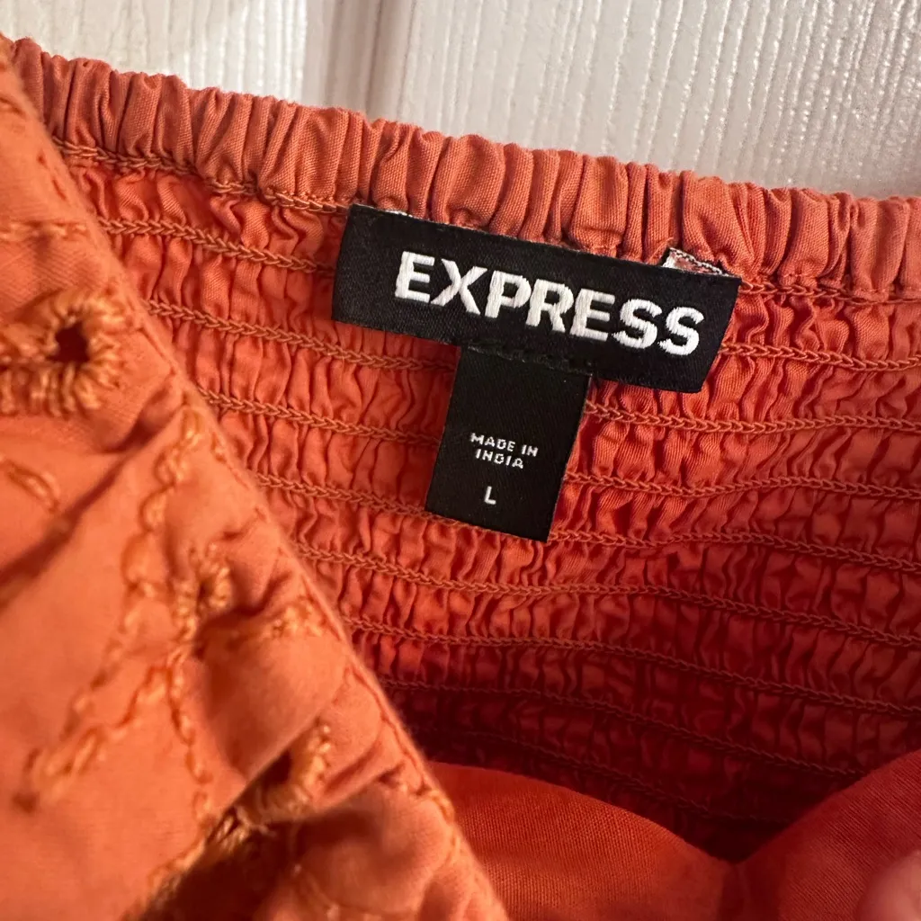 EXPRESS  Orange Ruffled Flutter Sleeve Peplum Top - Image 3