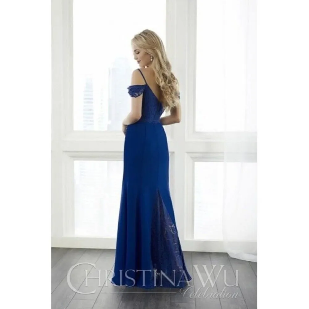Christina Wu Bridesmaid Mother of Bride Dress 22801 Navy Blue Lace Chiffon Sz 12 - Image 2