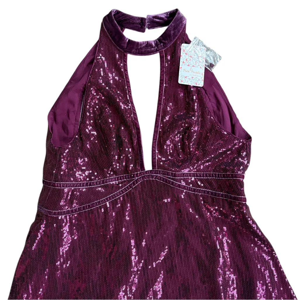 NWT Free People Film Noir Sequin Halter Dress Plum Size 2 Retqip $98.00 - Image 5