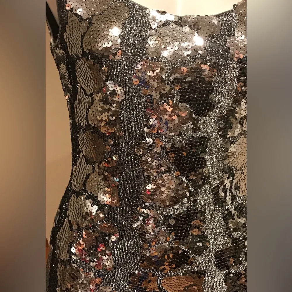 Dave & Johnny Vintage Silver Sleeveless Sequin Cocktail Dress 1980’s Sz 10 - Image 3