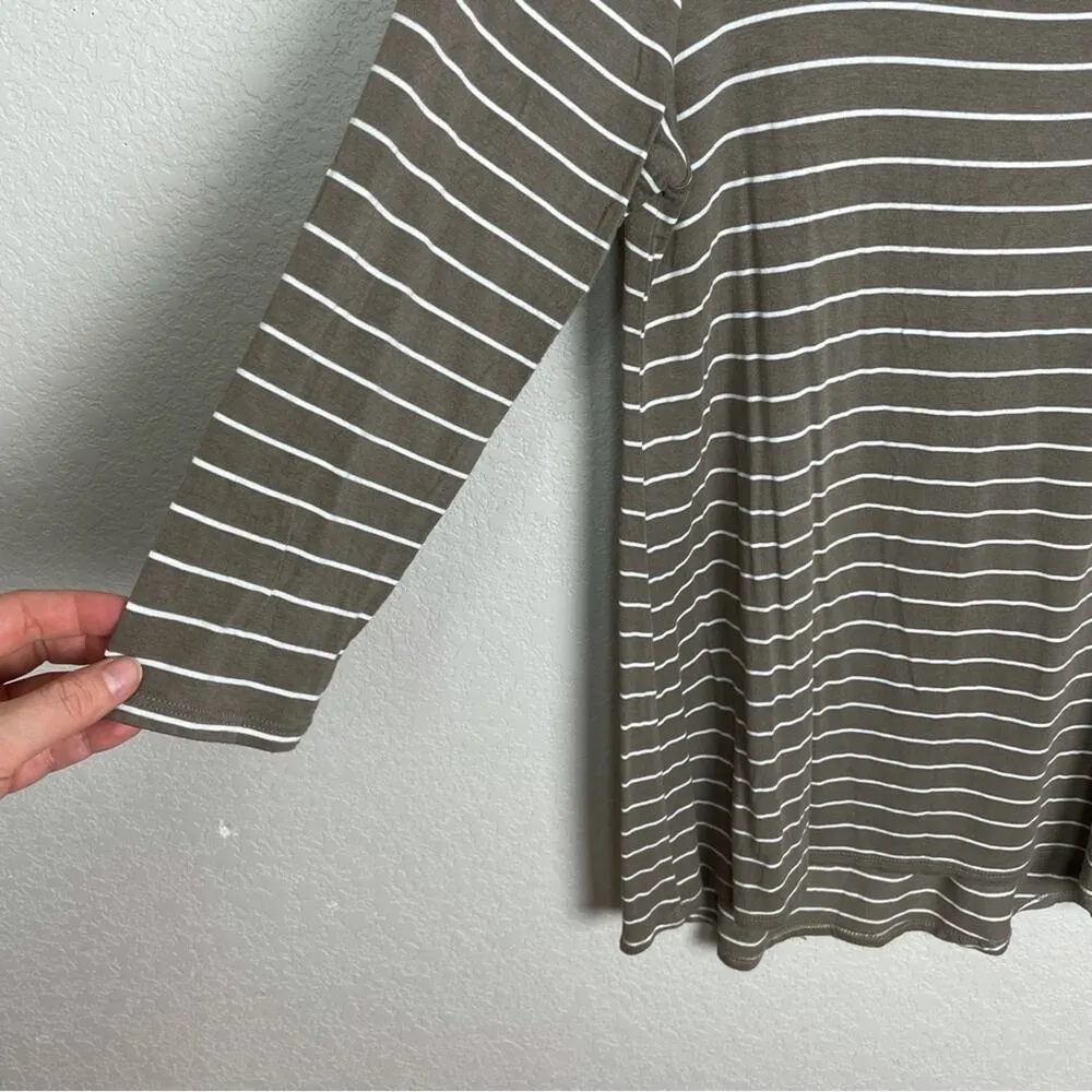 CHARMING CHARIE Taupe & White Striped Scoopneck Top Size L - Image 4