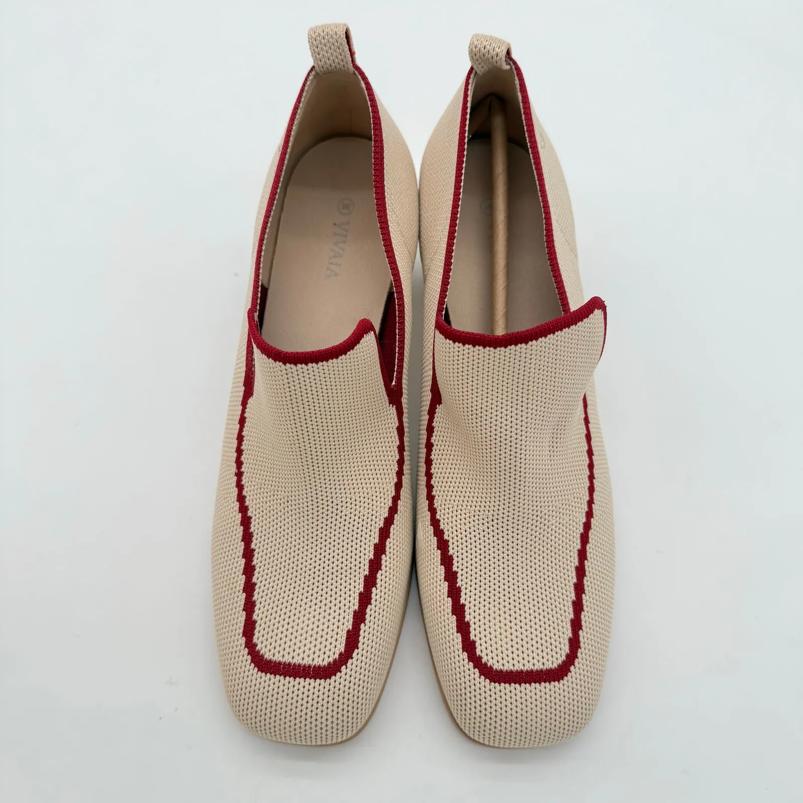 Vivaia Quinn Square Cream Minimalist Old Money Knit Comfort Loafer Heels NWB 9 - Image 4