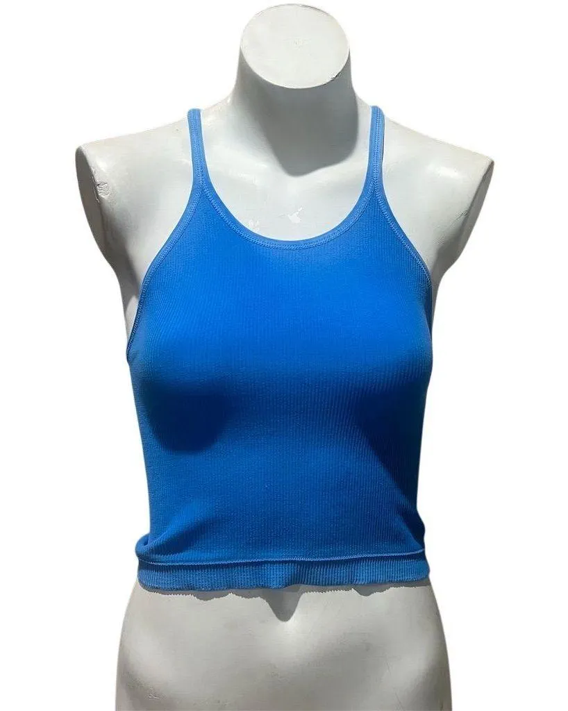 Free People Movement Women's Blue Ribbed Compression Crop Tank Top M - Image 2