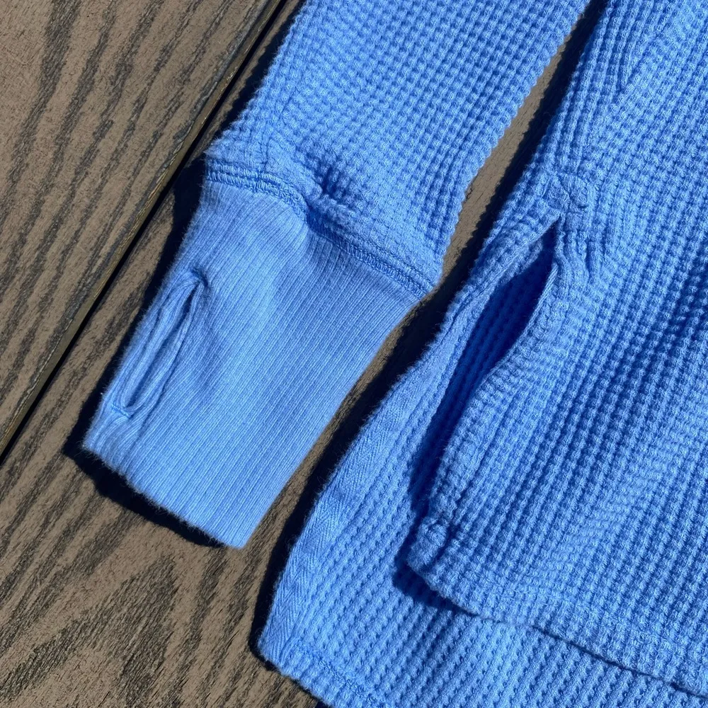 Aerie baby bright blue extra small thermal Henley long sleeve waffle top graphic - Image 4