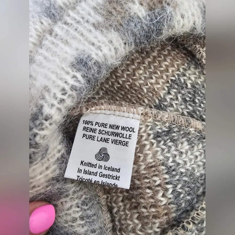 Vintage Fair Isle Nordic Wool Beret Hat Cream Gray Taupe Brown - Image 8