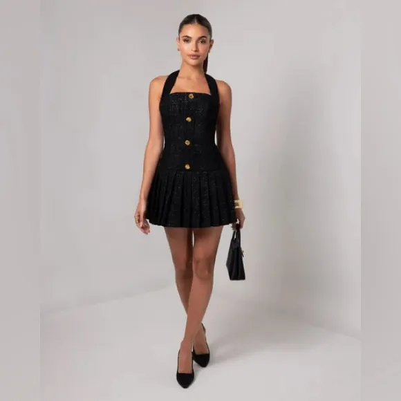 Heiress Beverly Hills Black Tweed Flare Mini Dress Size M - Image 2