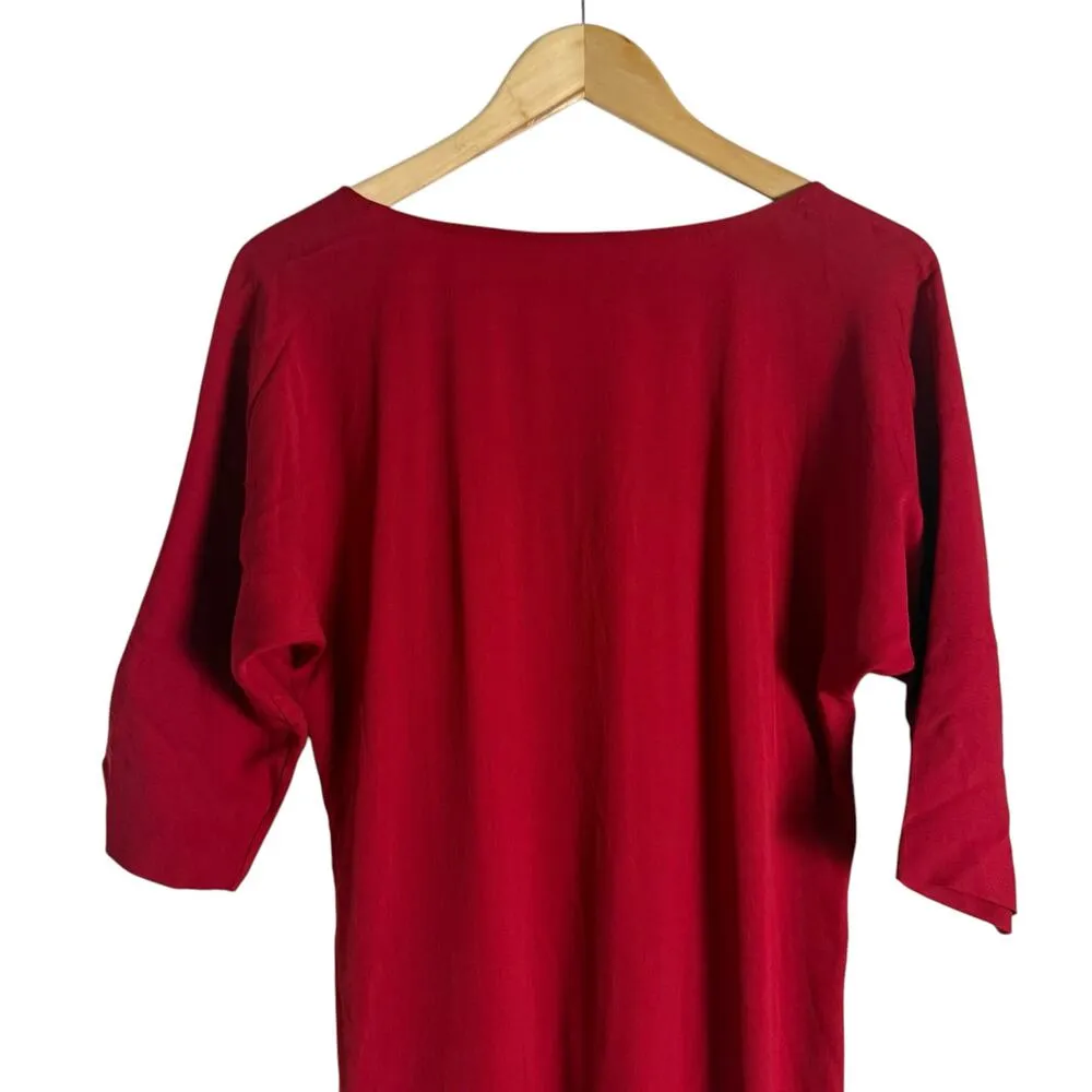 Diane von Furstenberg Vintage Red Button Up 3/4 Sleeve V-Neck Silk Dress Size 4 - Image 3