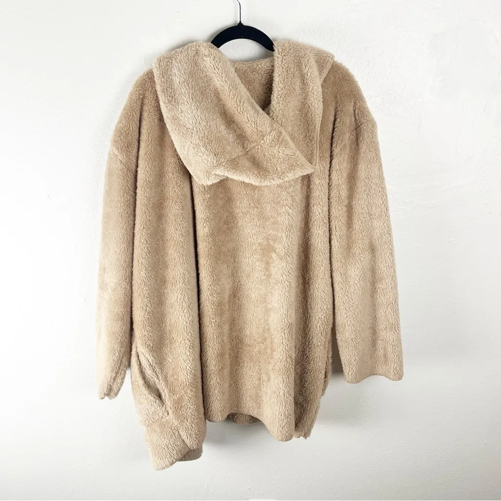 SABRINA LAUREN New York Tan Hooded Fuzzy Long Sleeves Open Front Jacket Size XL - Image 2