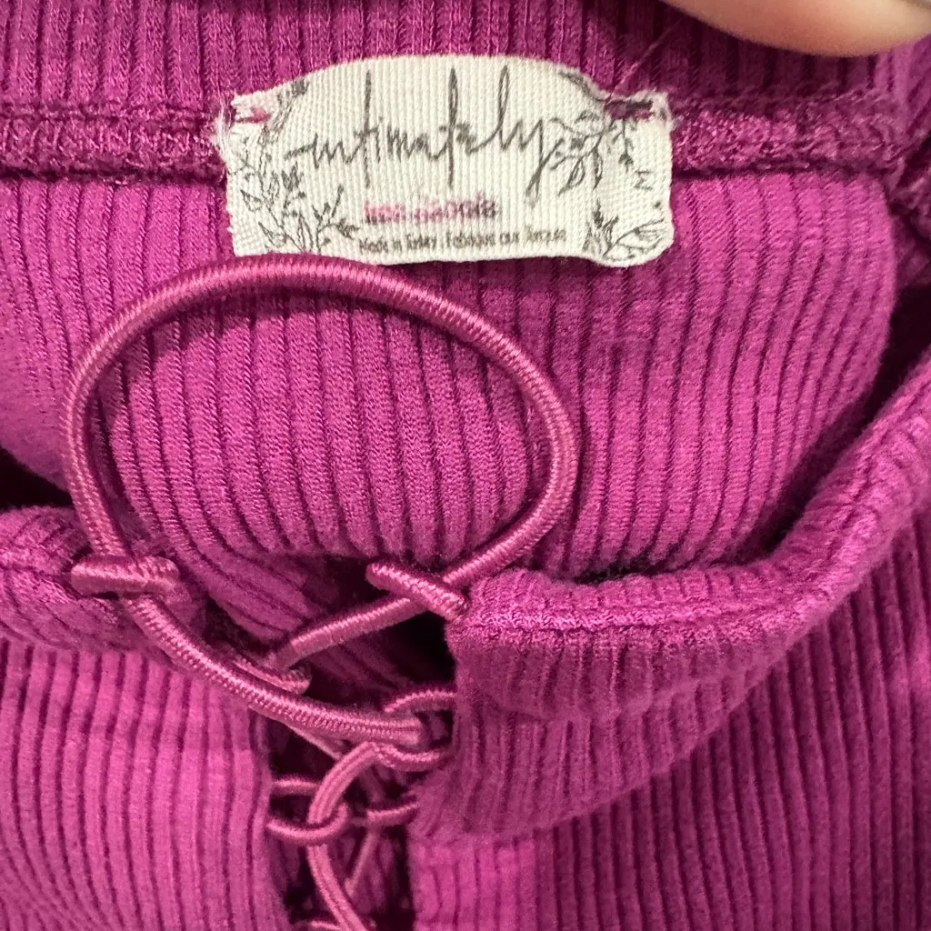 Intimately‎ by Free People Lola Fuchsia Lace-Up Ribbed Crop Top- Size Medium - Image 3