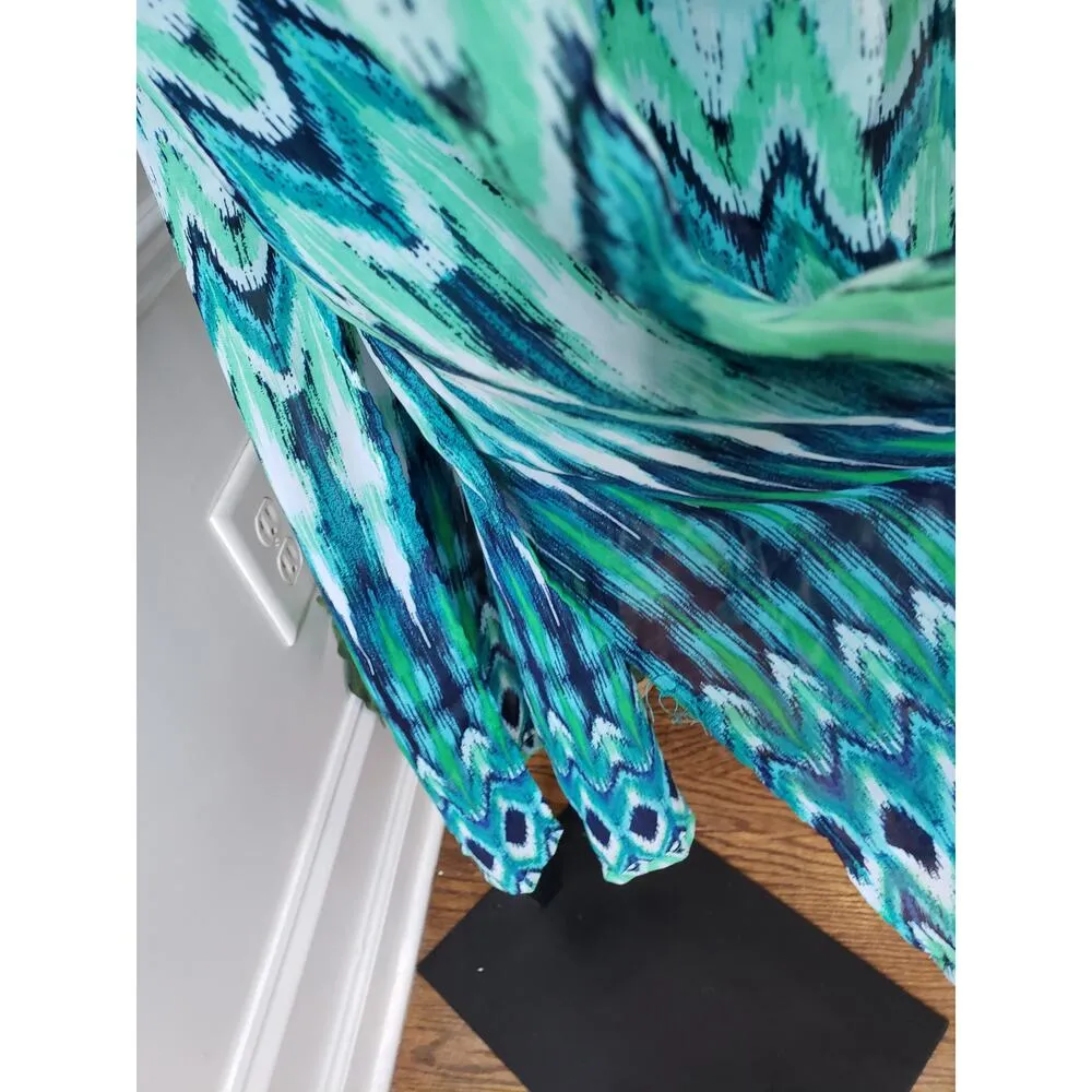 Faded Glory Long Maxi Dress Women 2X Green & Blue Ruffle Strap V-Neck Sleeveless - Image 12