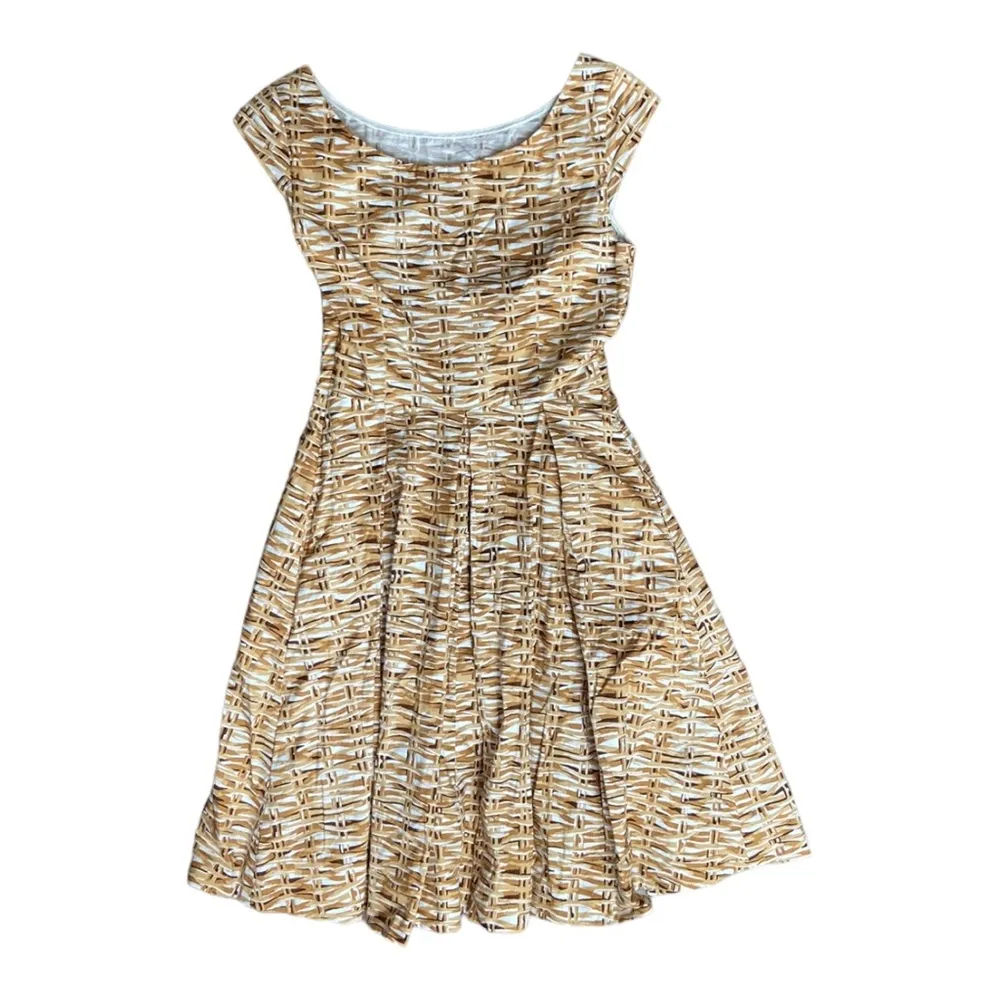 Kate Spade Womens Basket Weave Print Poplin Mini A Line Dress Brown Size 0 - Image 3