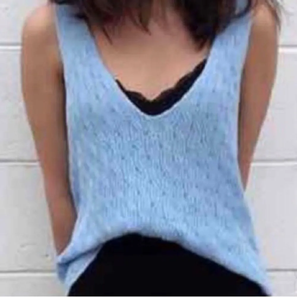 American Apparel blue Tank Top Medium Cable Knit cottagecore Y2K bohemian cute - Image 4