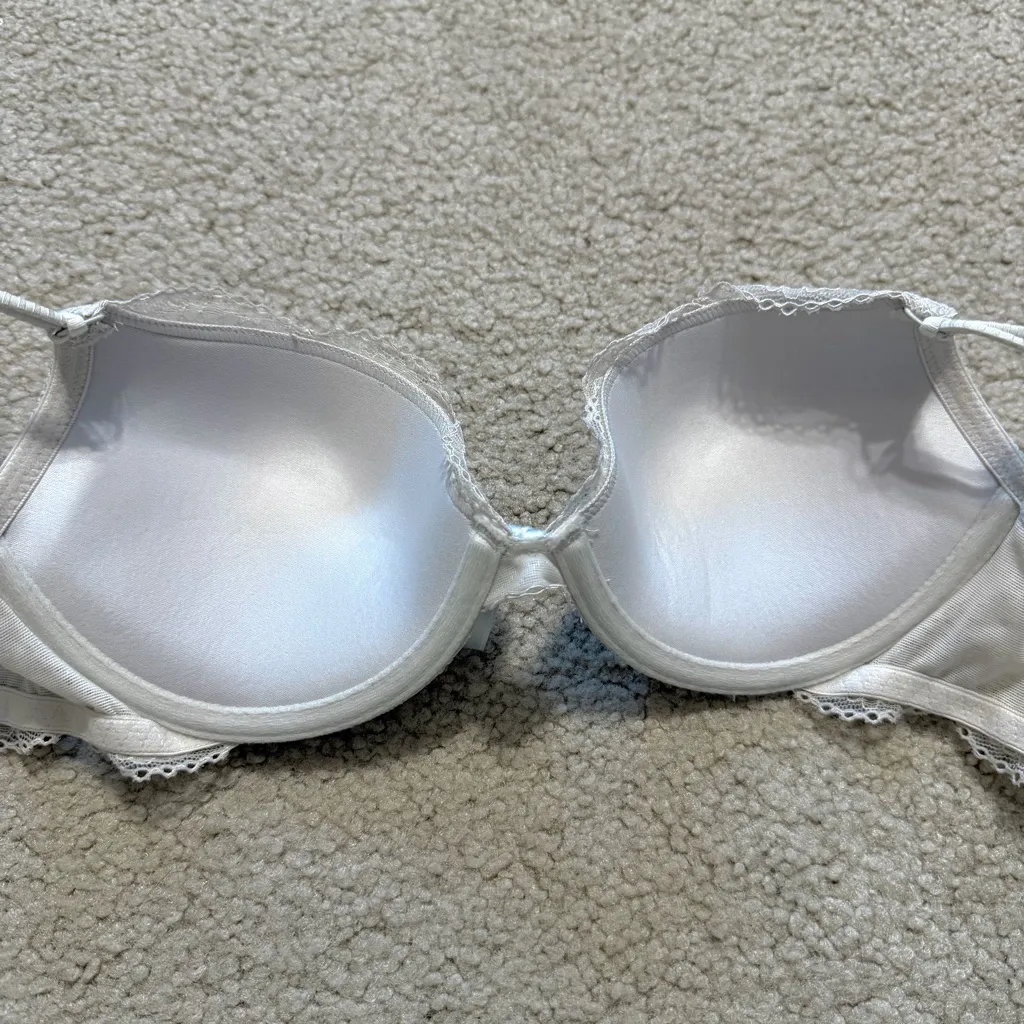 aerie paige light push-up bra, gray blush lace with blue satin bow, 34B - Image 4