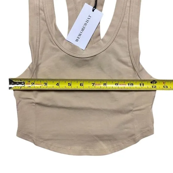NWT‎ WeWoreWhat Women's Cropped Scoop Tank Top Beige Cotton Jersey Size S Casual - Image 3
