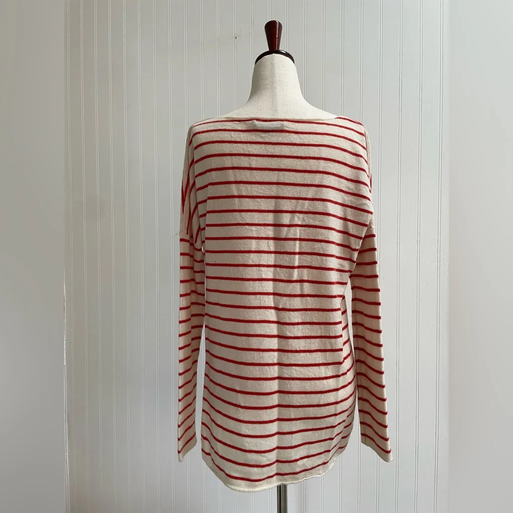 VINCE Cashmere Boat Neck Striped Tunic Length Sweater Coastal Size S *Flaw - Image 5