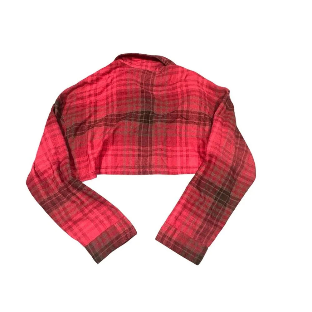 Out From Under Urban Outfitters Red Plaid Cropped Flannel Shirt Size Small - Image 5