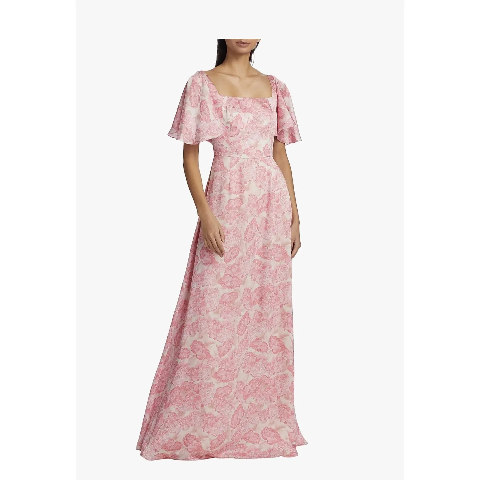 SACHIN & BABI Pink Floral Square Neck Flutter Sleeve Bow Back Maxi Dress Size 10 - Image 2