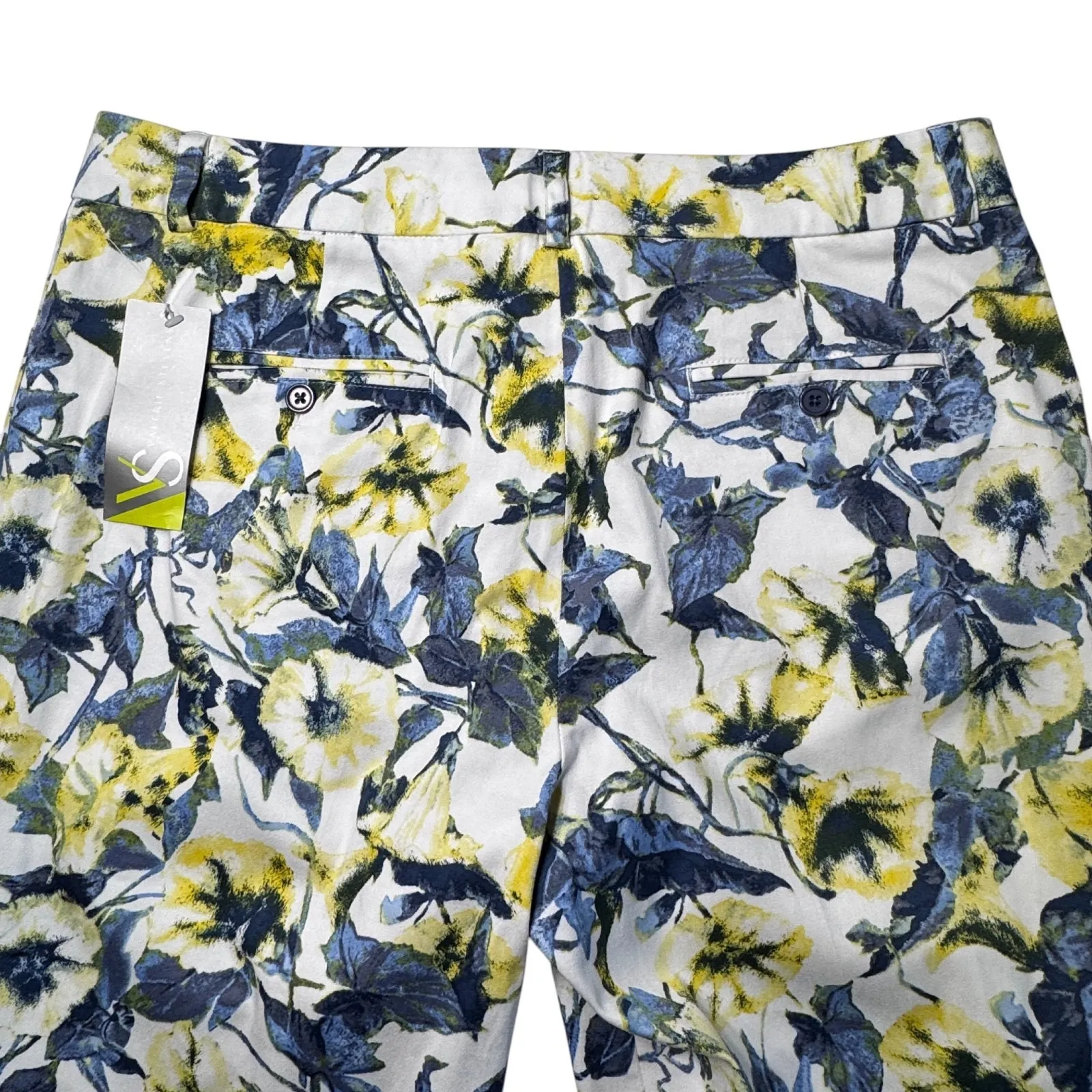 NEW Valerie Stevens Blue Yellow Floral Capri Pants Womens 10 Trousers Cottage - Image 4