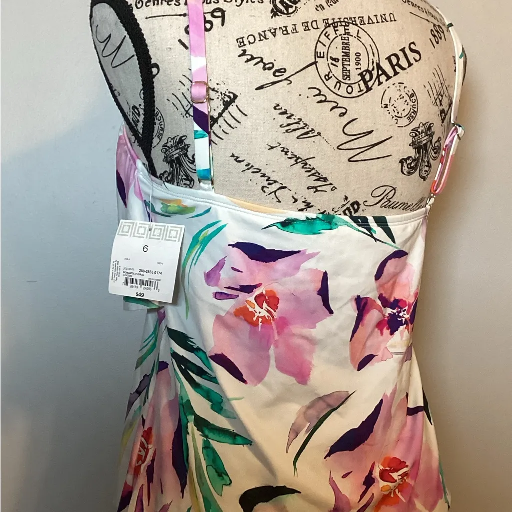 🩵NWT🩵 TANKINI by LIZ CLAIBORNE SEPARATES ROMANTIC FLORAL BUILT IN BRA TOP Sz 6 - Image 5