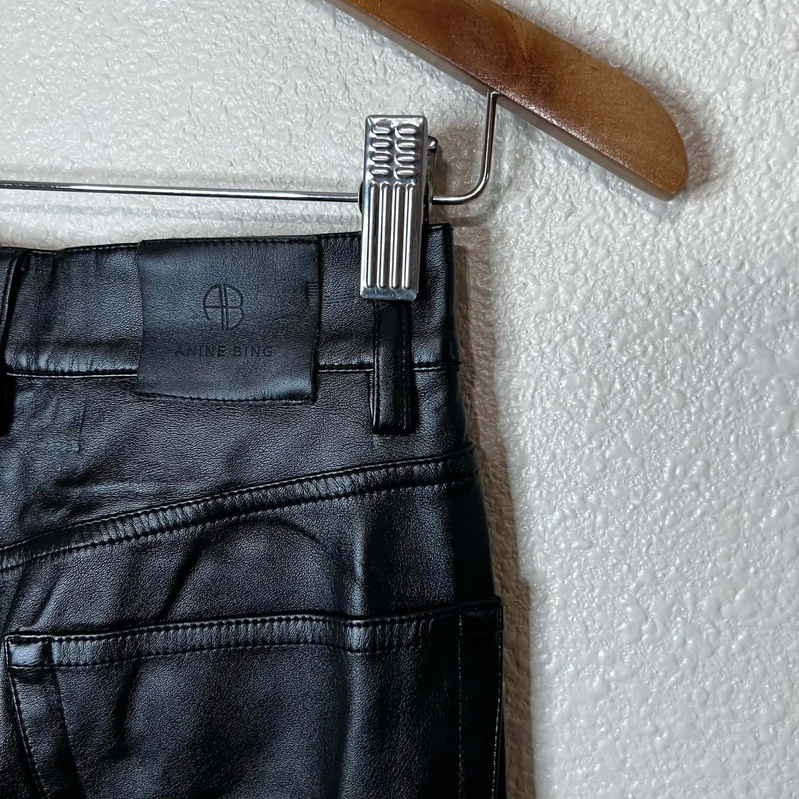 Anine Bing Kat black high waist straight leg button fly vegan leather pants 2 - Image 9