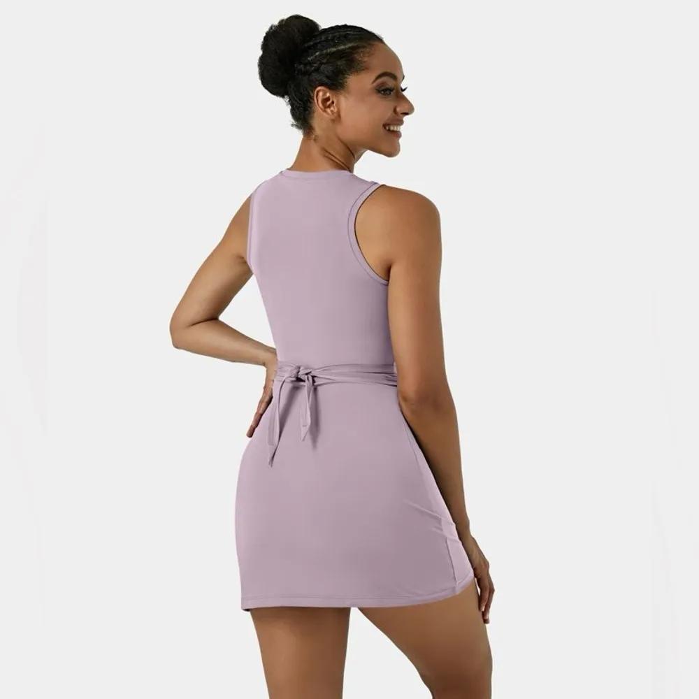 Halara Sleeveless Cut Out Tie Back 2-Piece Pocket Mini Yoga Activity Dress large - Image 3