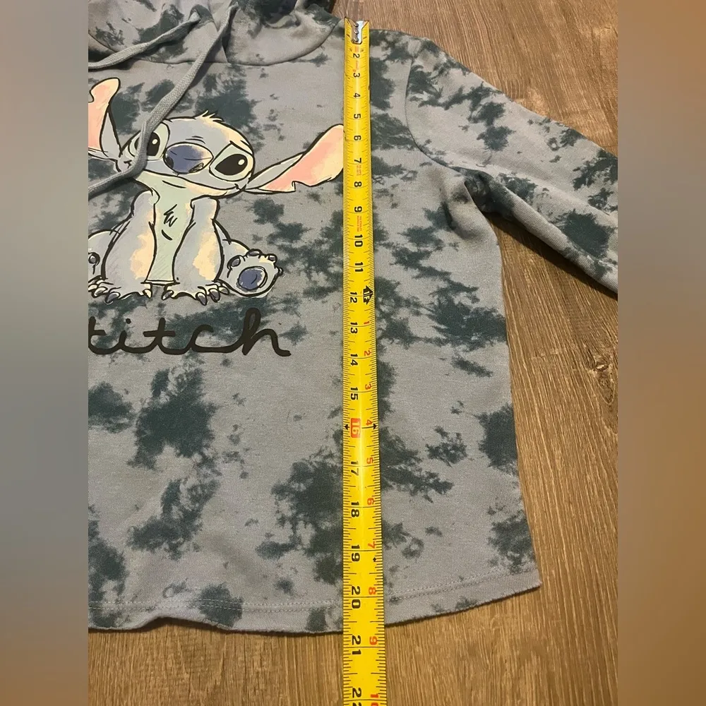 Disney Lilo and Stitch Ohana Blue Tie Dye Boxy Cropped Hoodie Sweatshirt Size S - Image 9