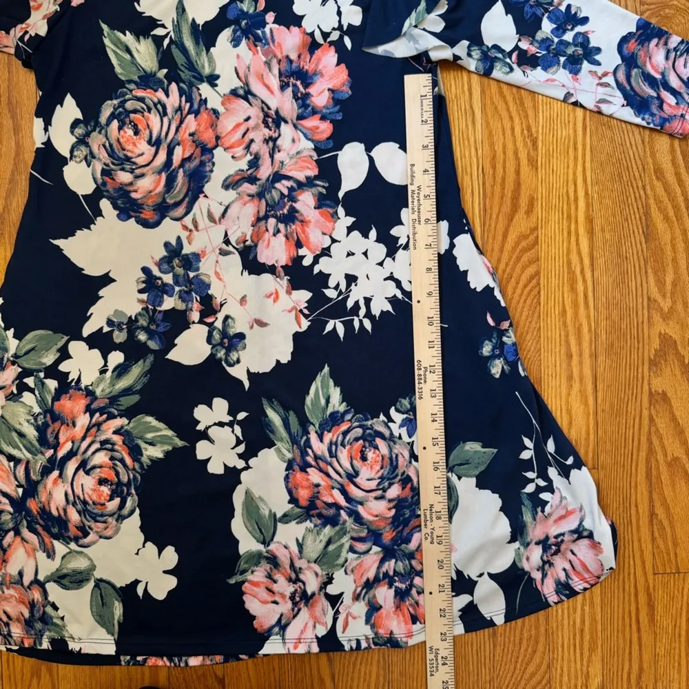 Annabelle Womens Floral 3/4 Sleeve Dress with Ruffled Shoulders & Pockets Size S Blue - Image 10