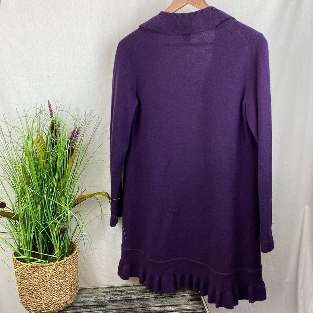 Wool & Cashmere Blend Ruffle Open Front Duster Sweater From Peck & Peck M - Image 2