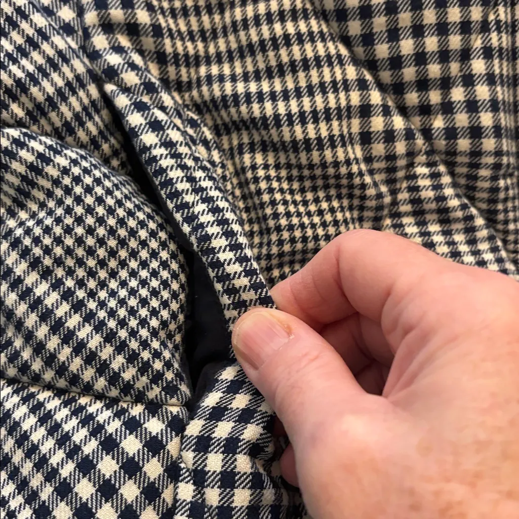 Anthropologie Drew Quilted Checked Bomber Jacket Blue White Large EUC - Image 5