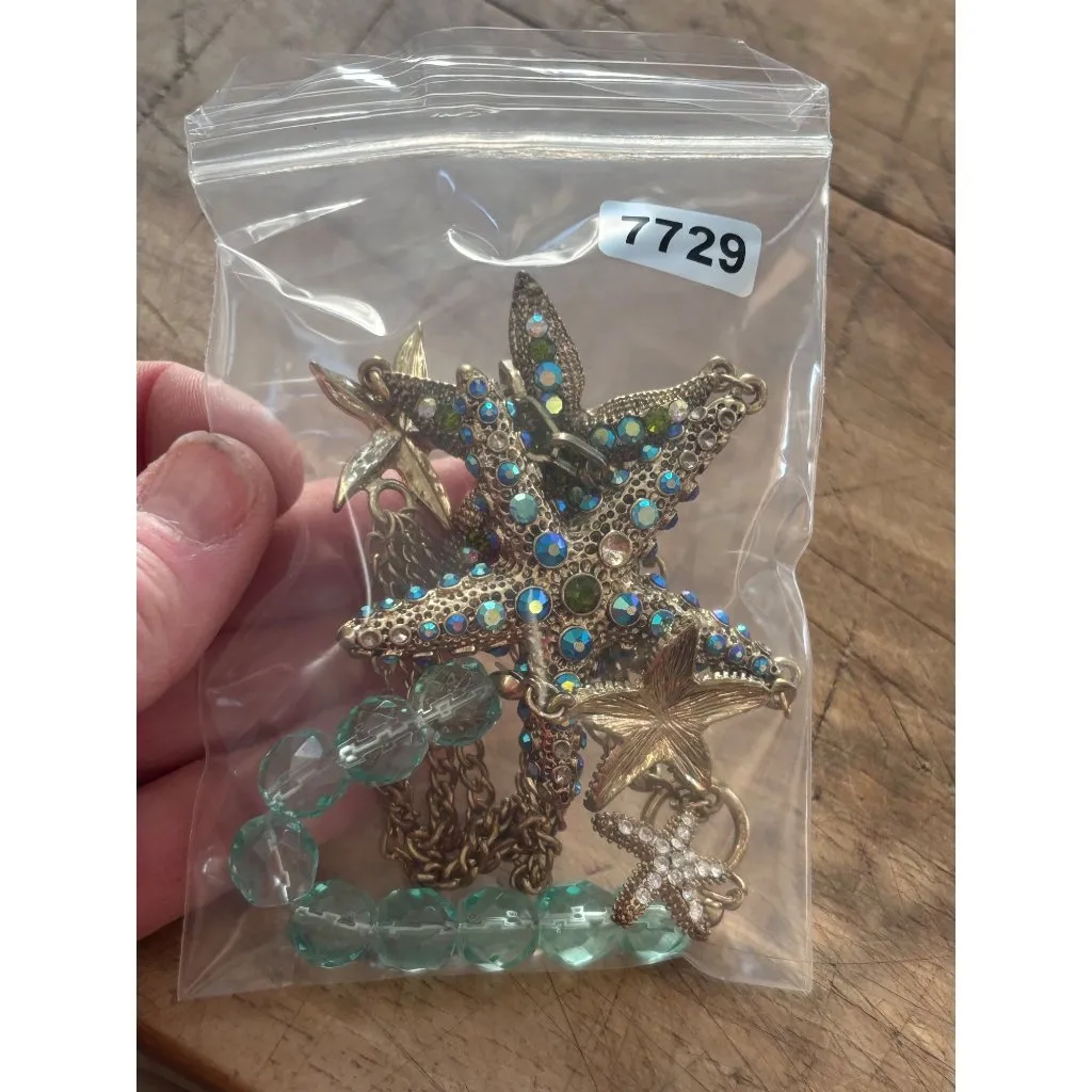 Starfish Pendant Necklace With Blue & Green Crystal Beads Gold - Image 4