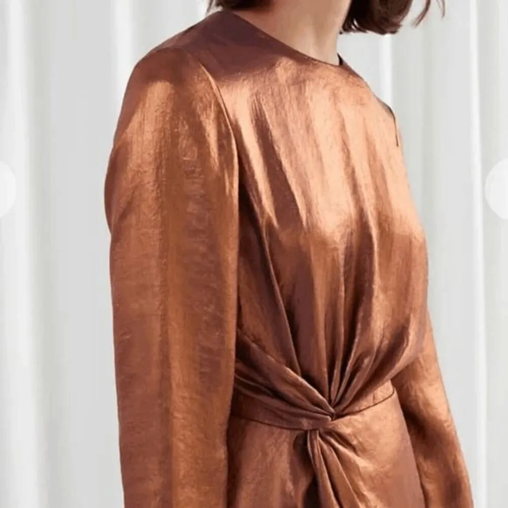 & Other Stories Metallic Shiny Satin Bronze Gold Mini Dress Size 2 NWT - Image 10