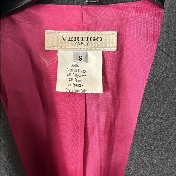 Vertigo Paris women’s grey blazer pink satin lined. Made in France Small - Image 2