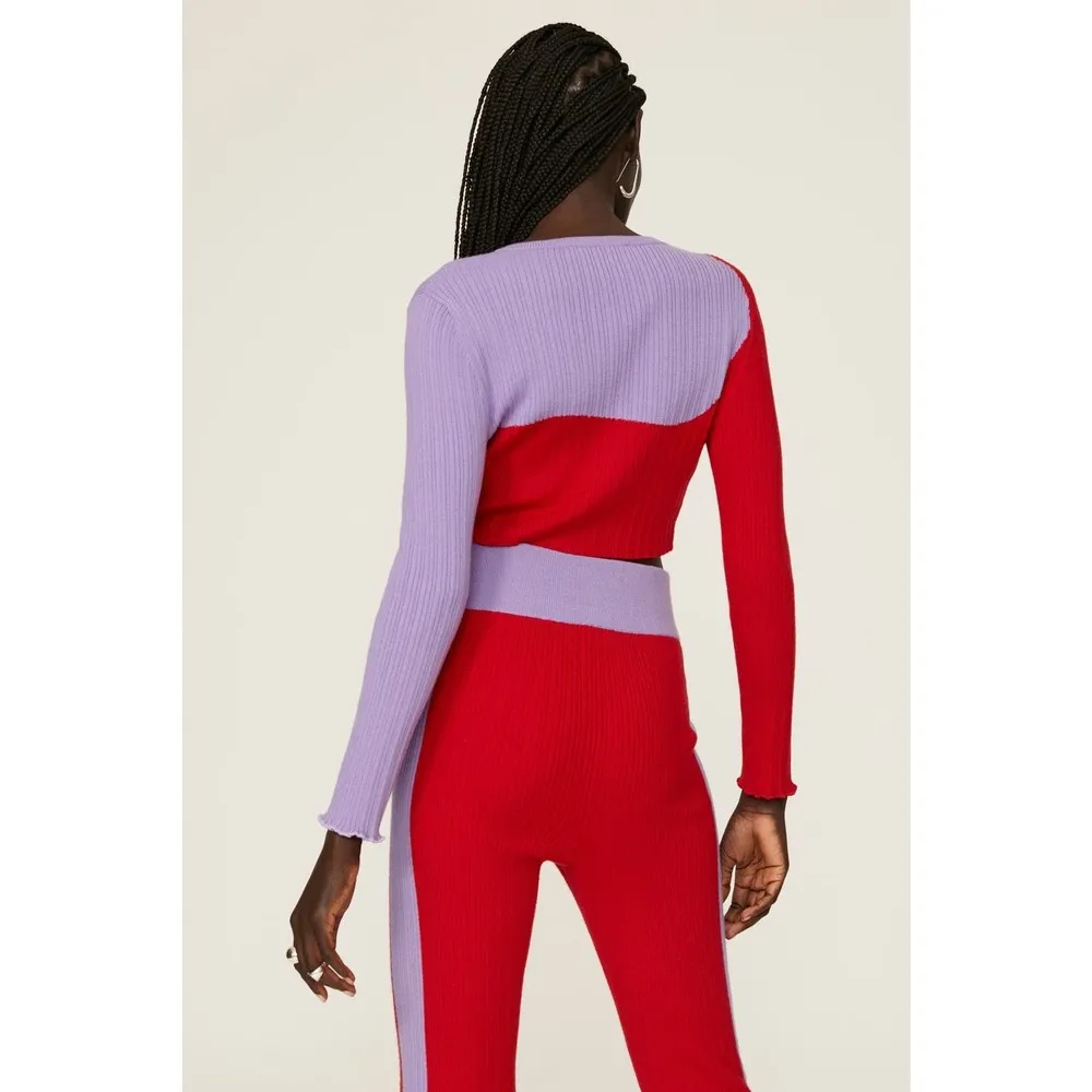 Victor Glemaud Red Purple Colorblock Cropped Cardigan Wool Sweater XS - Image 3