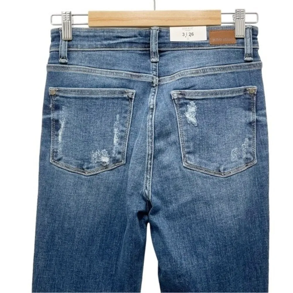 NWT Judy Blue Jeans Judith Button Fly Dark Wash Trouser Flare Size 26 | 2/3 NEW - Image 8