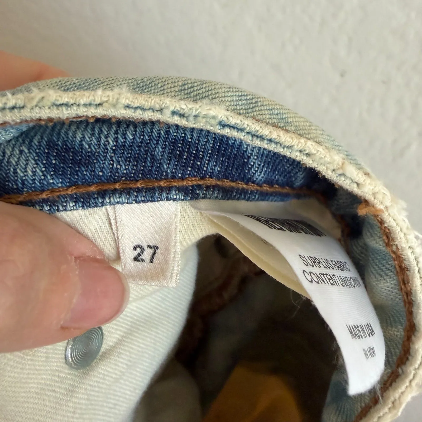 REFORMATION Tie-Dye Blue Cream Petite Wide Crop Denim Jeans Womens 27 Grunge - Image 6