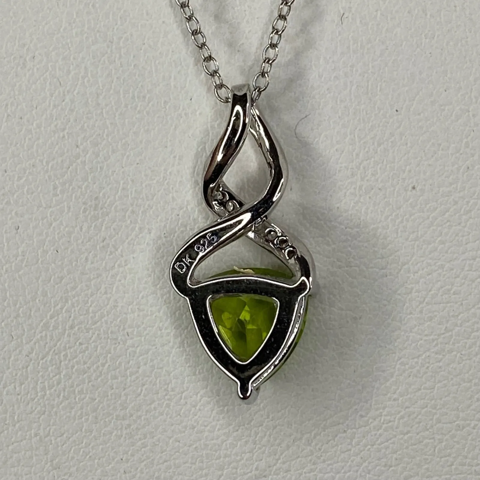 Trillion Manchurian Peridot & White Zircon Sterling Silver Pendant Necklace New Green - Image 2
