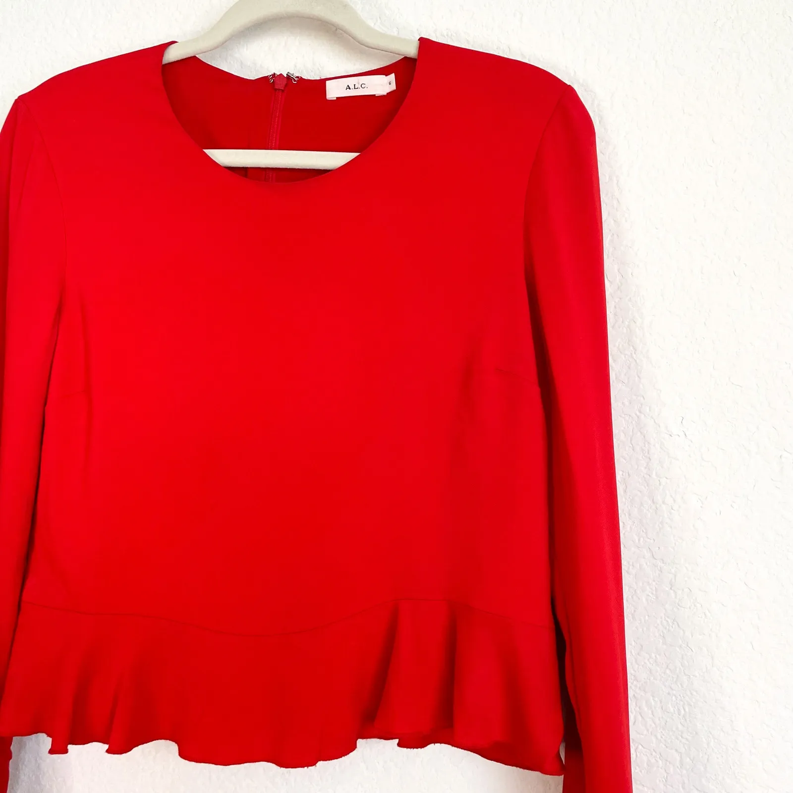 ALC Red Long Sleeve Peplum Ruffle Hem Top - Image 7
