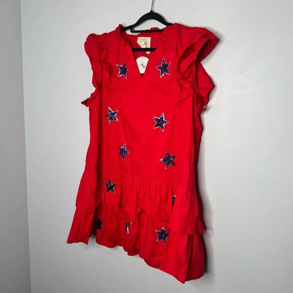 Fantastic fawn ruffle sleeve dress with star patches size large - Image 3
