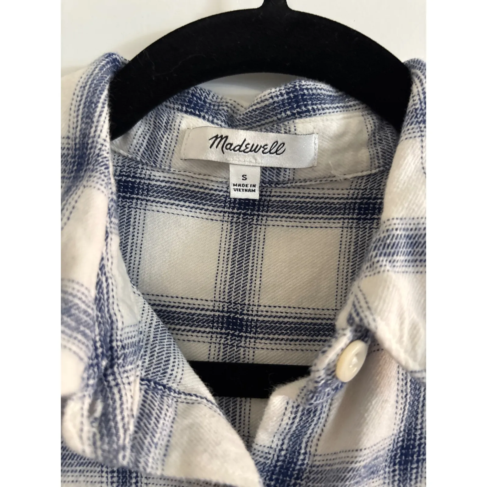 Madewell Blue Plaid Flannel Hartfield Crop Shirt Women Size S - Image 4