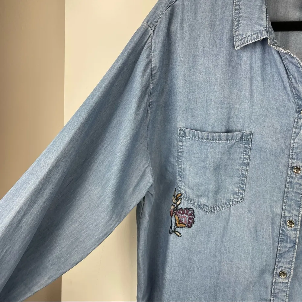 Knox Rose Boho Chambray Button Down Top Floral Embroidered Sz XXL - Image 10