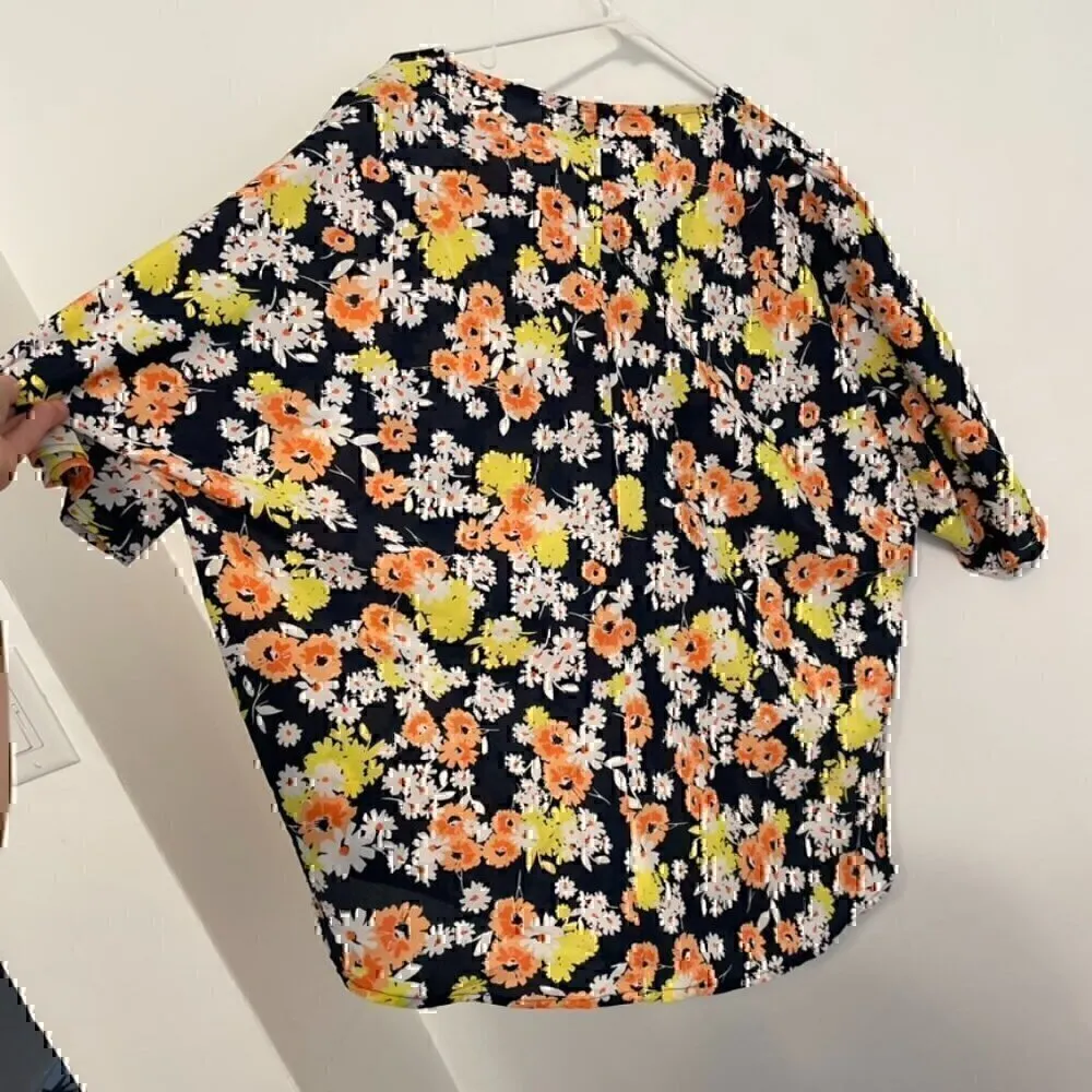 JONES NEW YORK Plus Size Tie Front V-Neck Blouse Navy Blue White Multi Floral 2X - Image 10