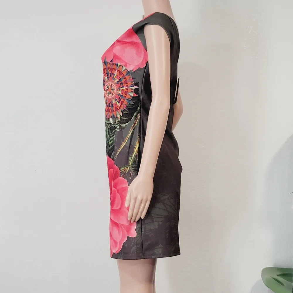 Desigual Women's Floral Abstract Print Shift Dress Art To Wear Sz L - Image 6