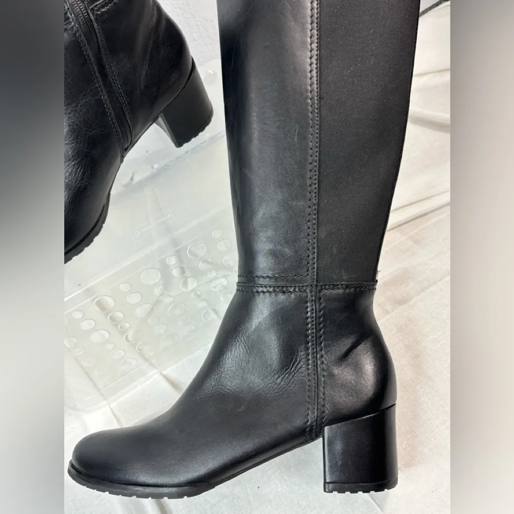 Naturalizer Brent 10 Tall Sleek Fashion Chunky Heel Waterproof Leather Zip Boots - Image 5