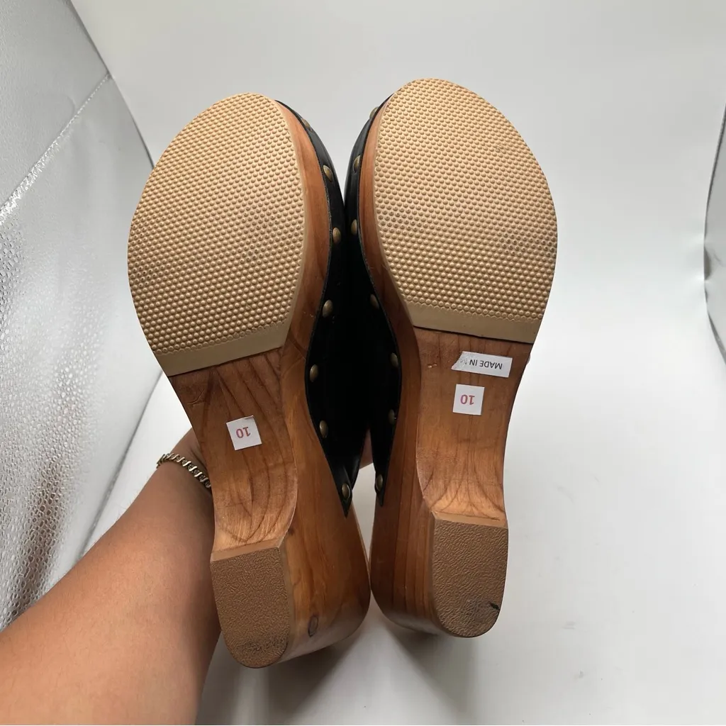 NWOB Anthropologie five world Cordani Zorba heels wedge wooden SZ 10 mule black - Image 11