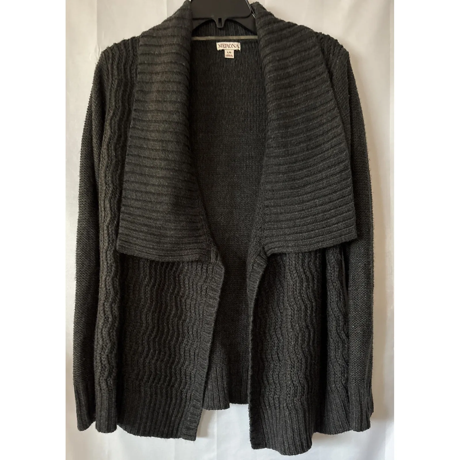 Merona  Open Front Dark Gray Cardigan Sweater Long Sleeve‎ Size Large - Image 3