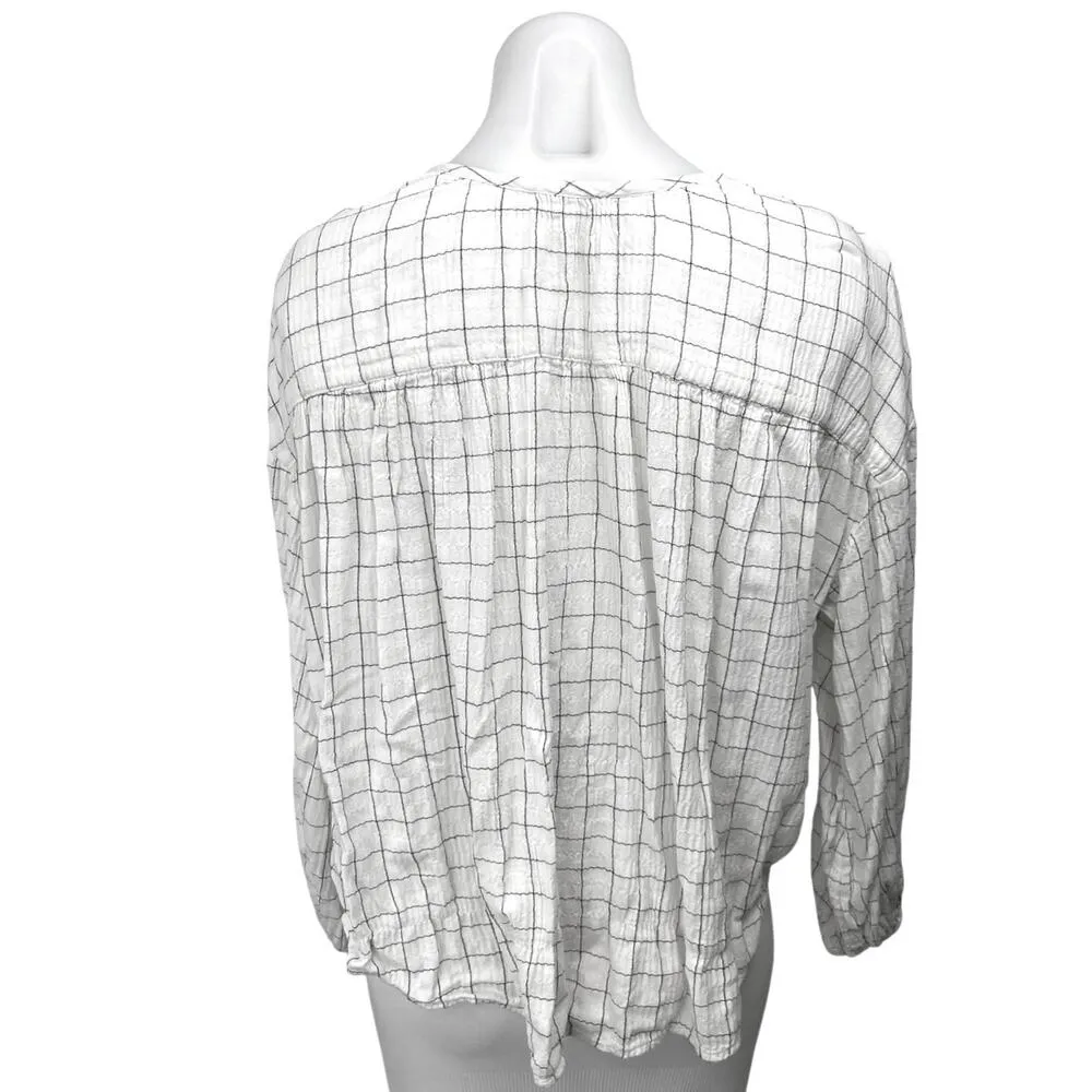 Madewell White Checkered Plaid Button Down Long Sleeve Crop Top Blouse Shirt S - Image 5