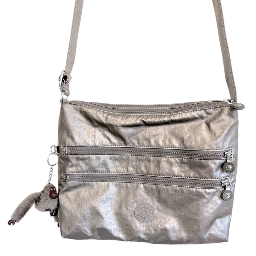 Kipling Alvar Crossbody Metallic Bag Monkey Key Chain Fob Excellent Condition - Image 10